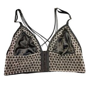 Victoria's Secret Luxe Satin Stardust Long Line Tringle Bralette Black Womens L